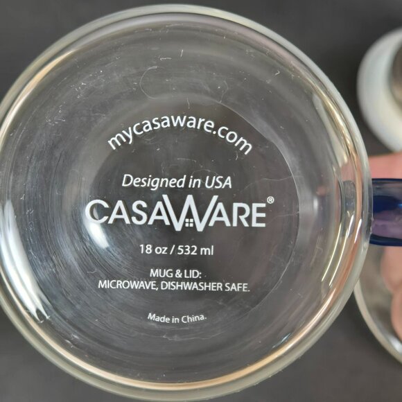 CasaWare Borosilicate Glass Tea Infuser Mug w Glass Lid & Blue Handle - Picture 9 of 10